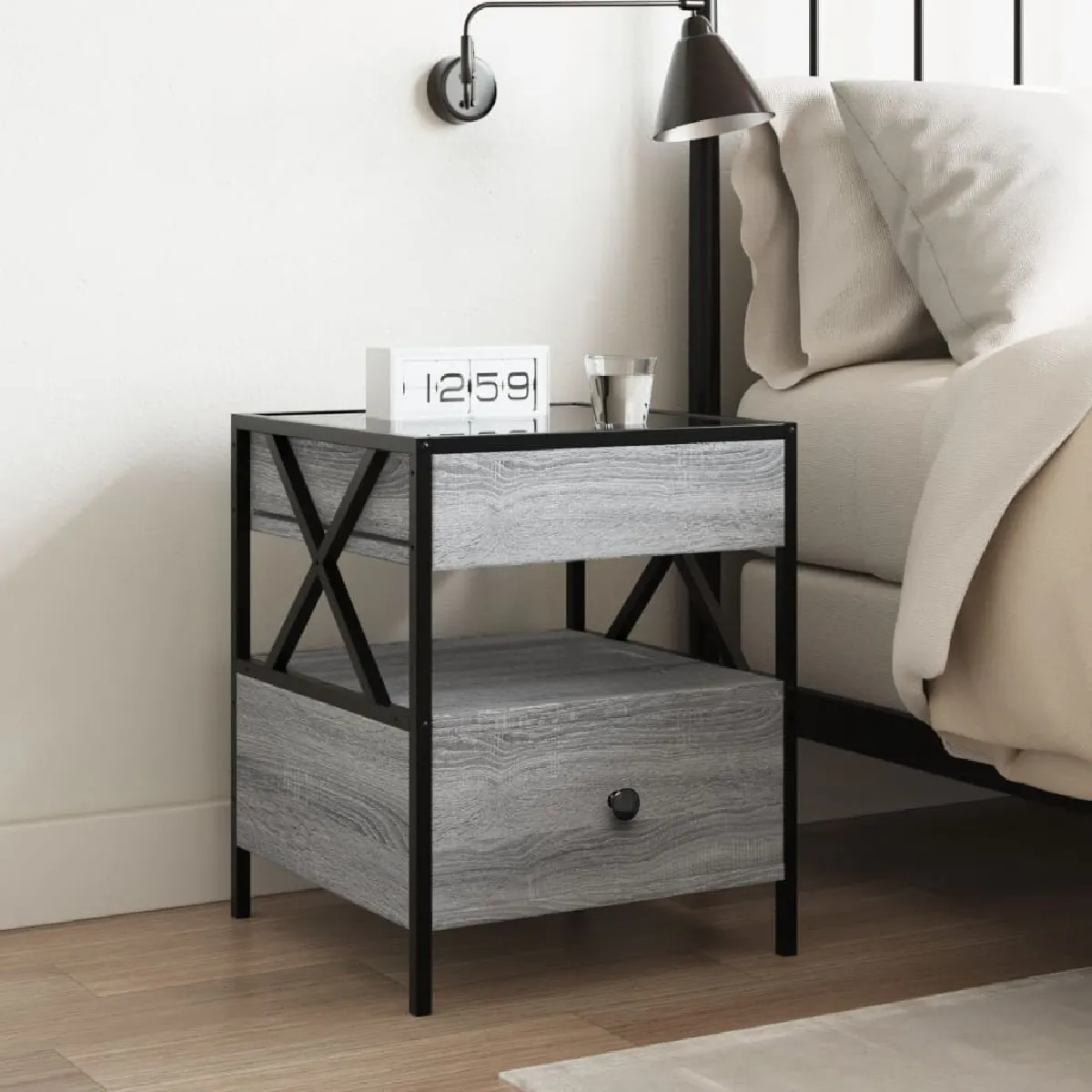 vidaXL Table de chevet avec LED - Sonoma gris