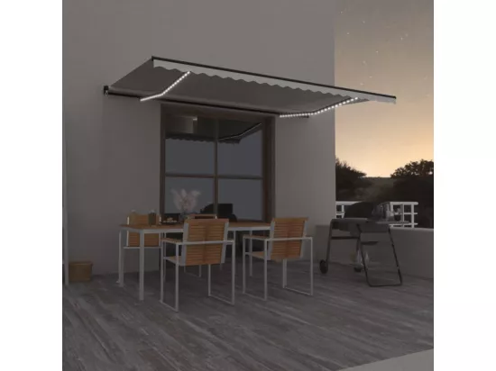 Auvent manuel rétractable avec LED 500x350 cm Crème