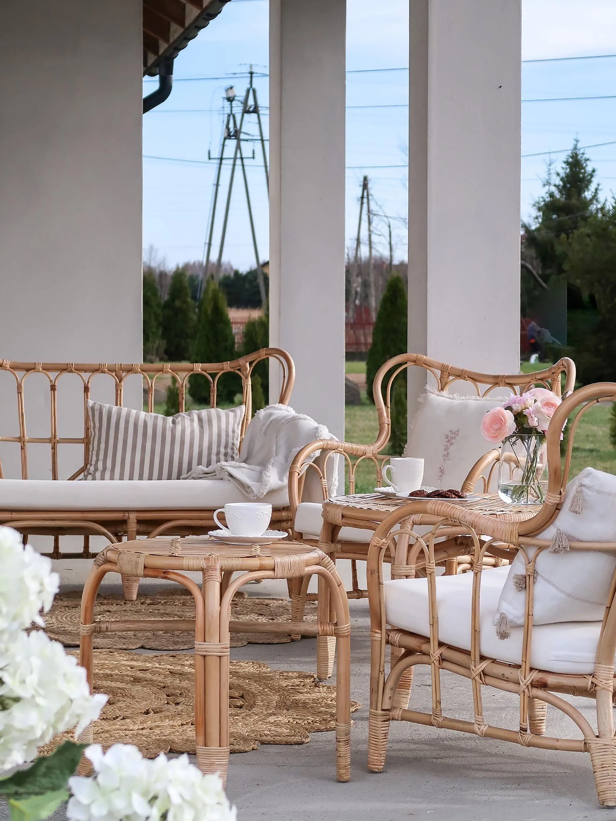 Loungeset met tafel 4-zits BRINDISI Rotan Natuurlijk