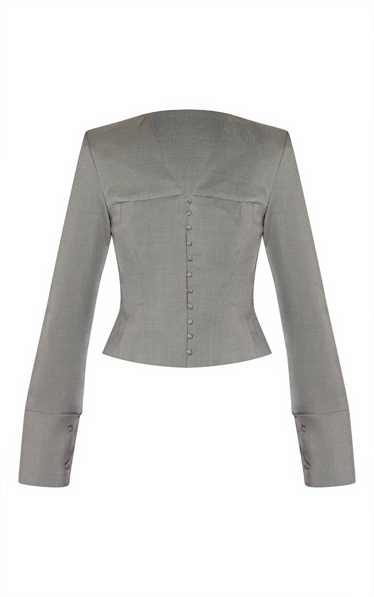 Gris Blazer Coordonné Ajusté À Épaulettes Avec Détails Boutonnés