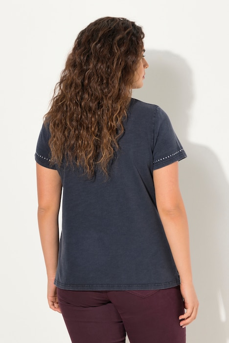 T-Shirt, cold dyed, Ziernieten, V-Ausschnitt, Halbarm