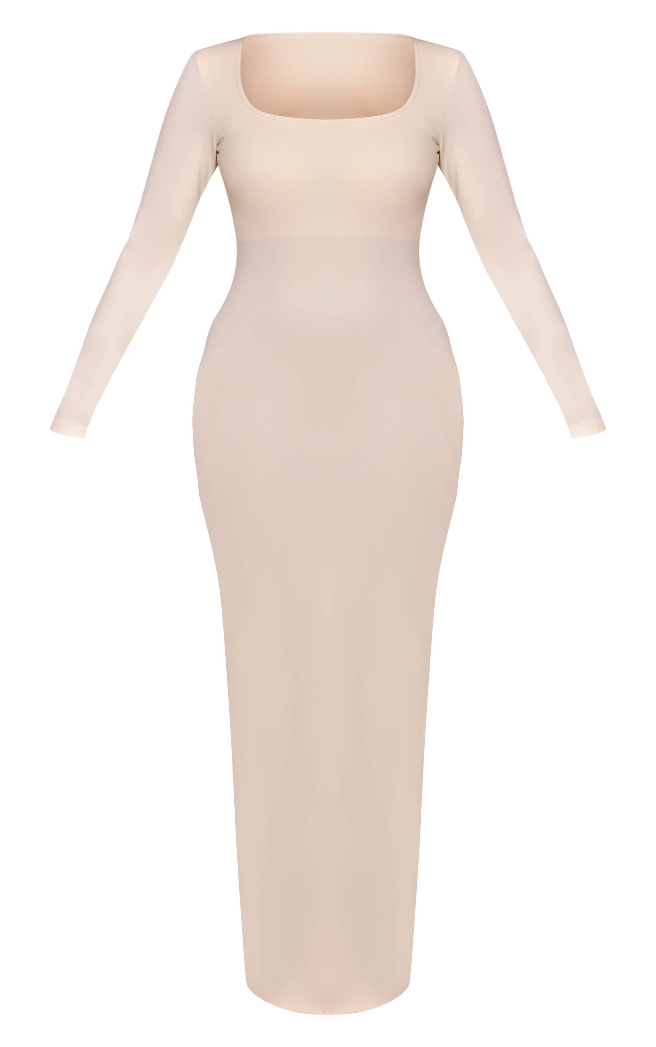 Crème Robe Longue Moulante À Manches Longues Et Encolure Carrée Avec Soutien-gorge Intégré Shape