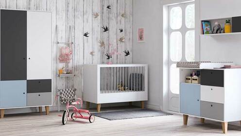 Chambre CONCEPT lit 60x120+commode+armoire Bleu - VOX