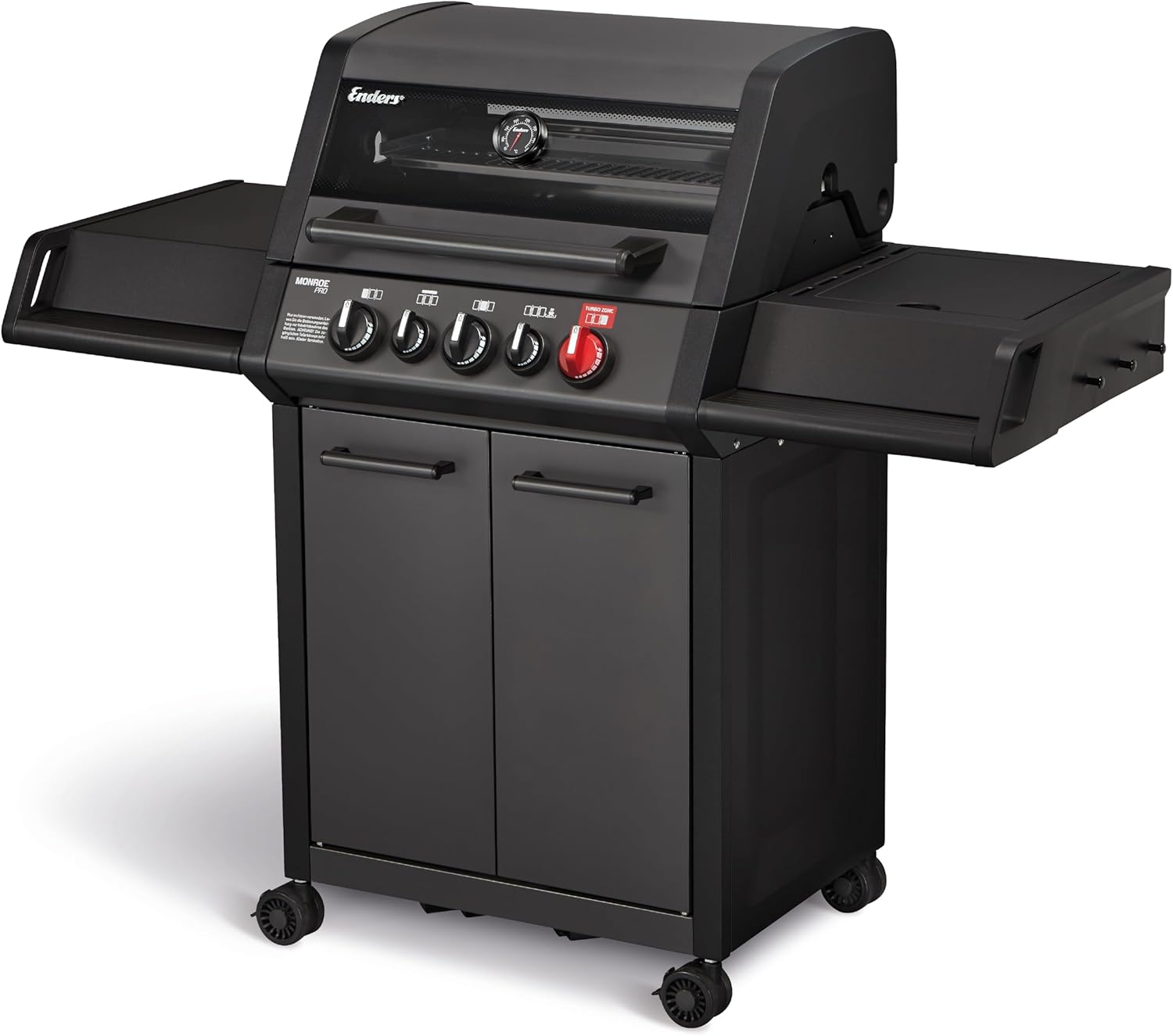 Enders® Gasgrill MONROE PRO 3 SIK TURBO SHADOW, 3-Brenner, Infrarot-Backburner, Seitenkocher, PanoVision Sicht, SWITCH GRID™ mit Sear Grate, HEAT RANGE™, 800 °C TURBO ZONE™, SIMPLE CLEAN™ #8381