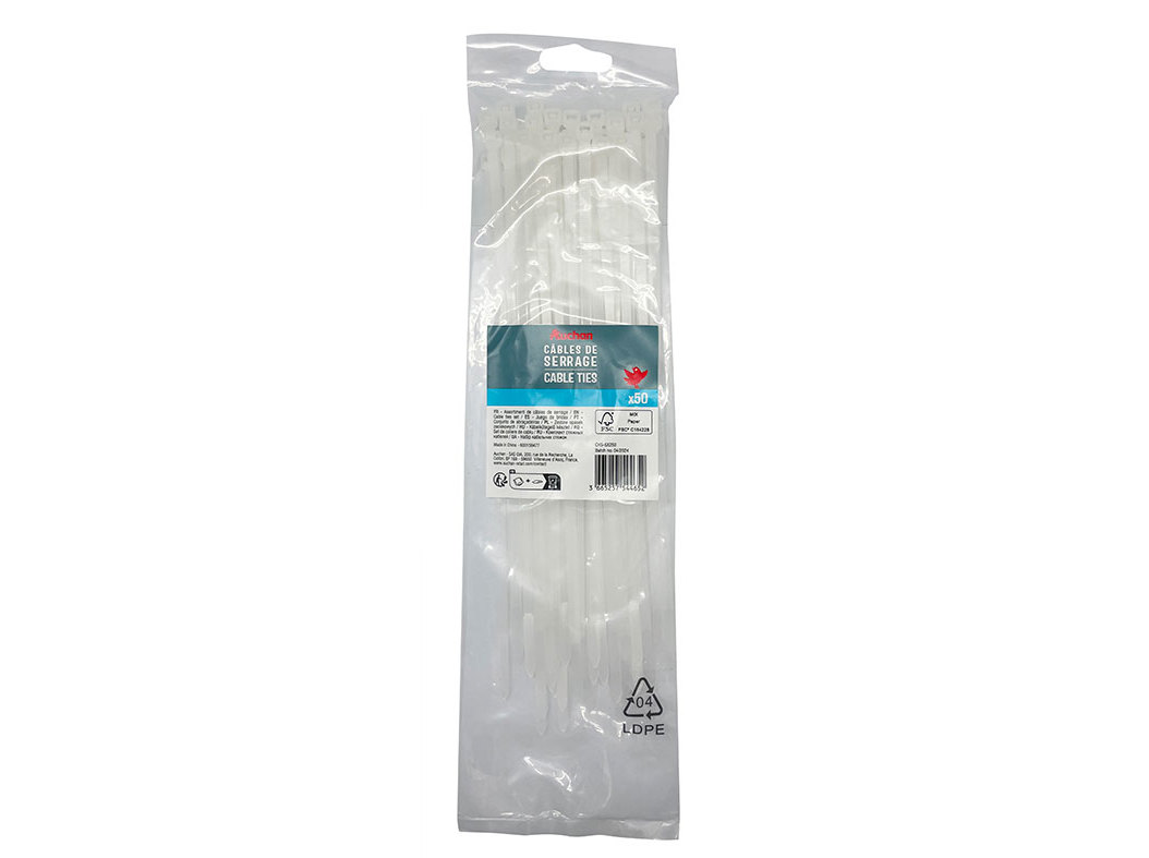 ABRAÇADEIRAS BRANCAS AUCHAN 50 UNIDADES 4.8X250MM