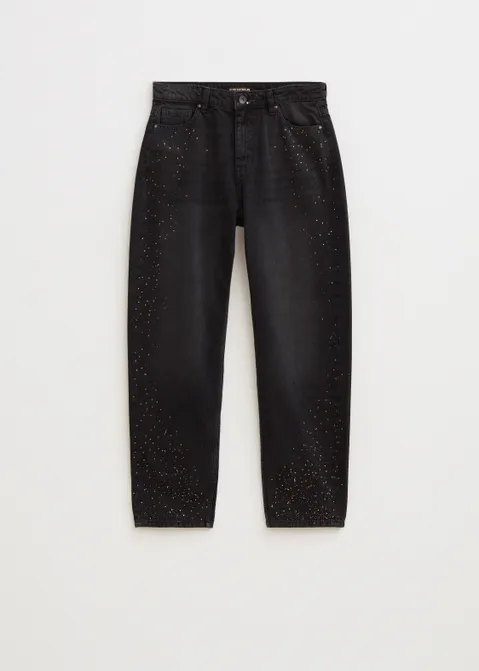 Rhinestone jeans met details zwart (ZW.USED)