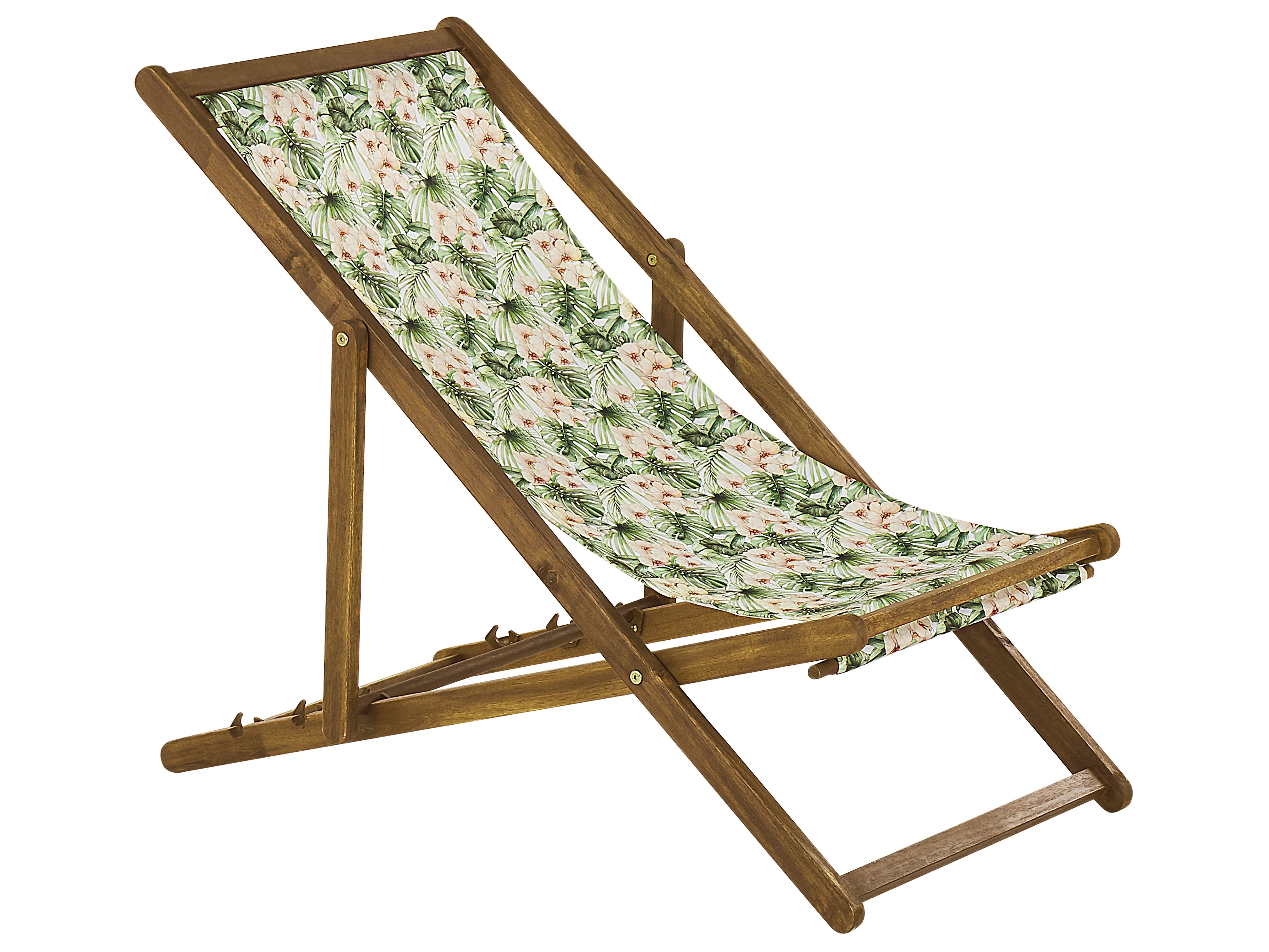 Set van 2 inklapbare ligstoelen ANZIO met vervangingshoezen Bloemen motief Acaciahout Lichtbruin