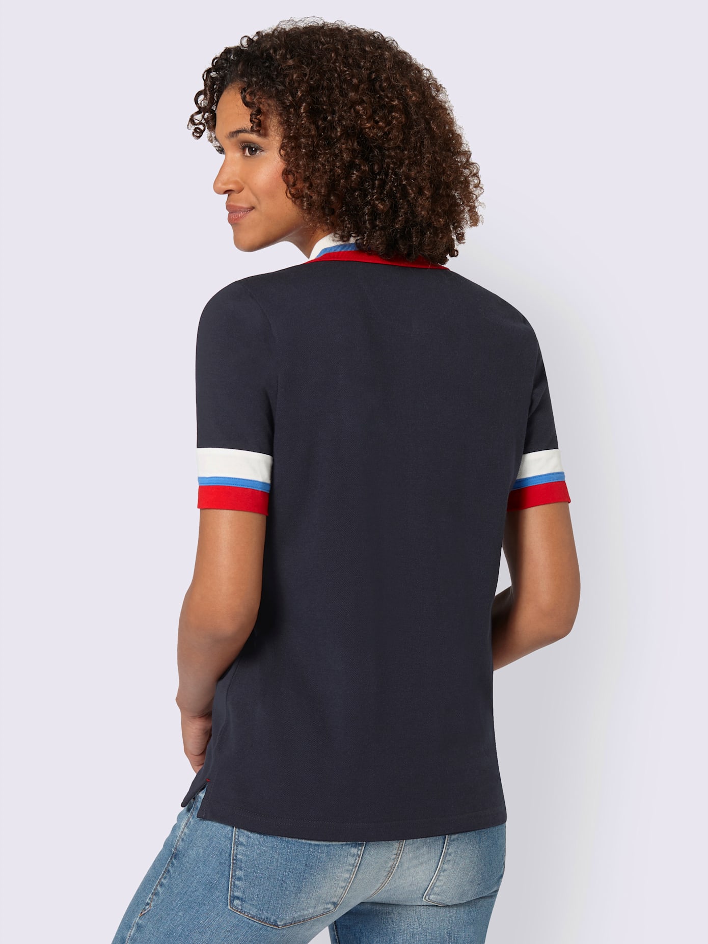Polo femme manches courtes brodé détails tricolores