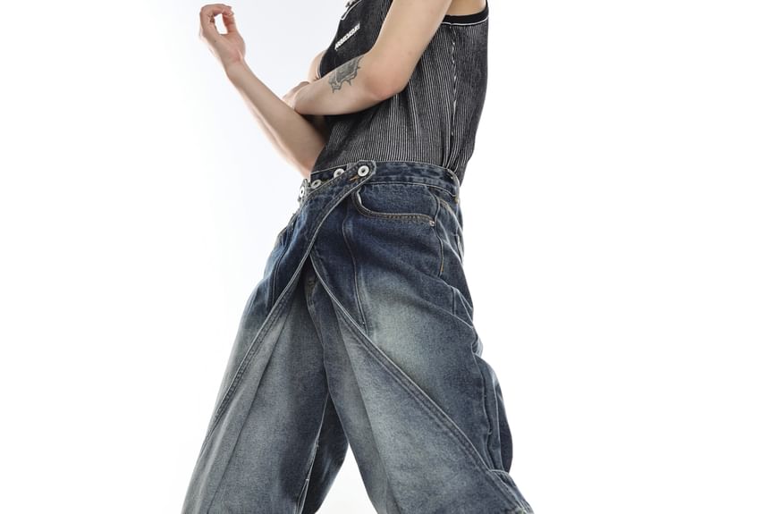 kooklay - Mid Rise Washed Wide Leg Jeans