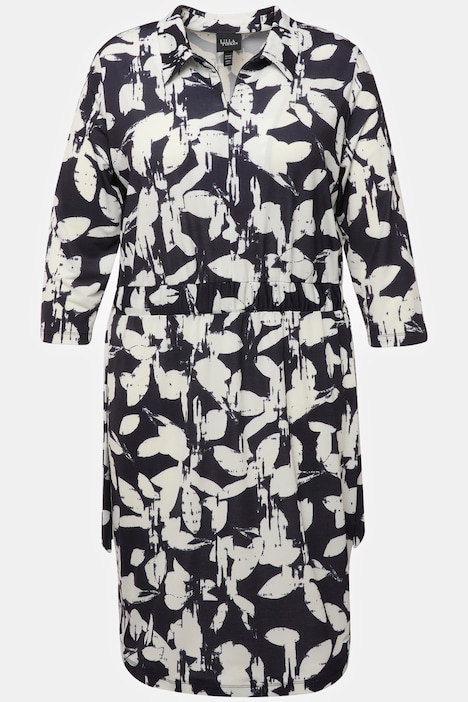 Jerseykleid, Blätter, Hemdkragen, 3/4-Arm