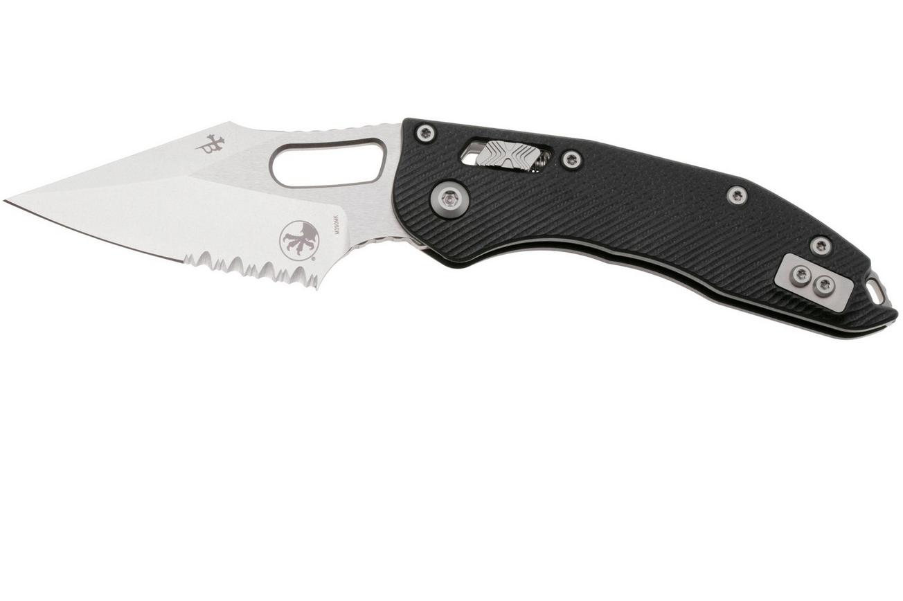 Microtech Stitch 169RL-11FLGTBK, Stonewashed M390MK, Fluted Black G10, partial serrated zakmes, Borka Blades design