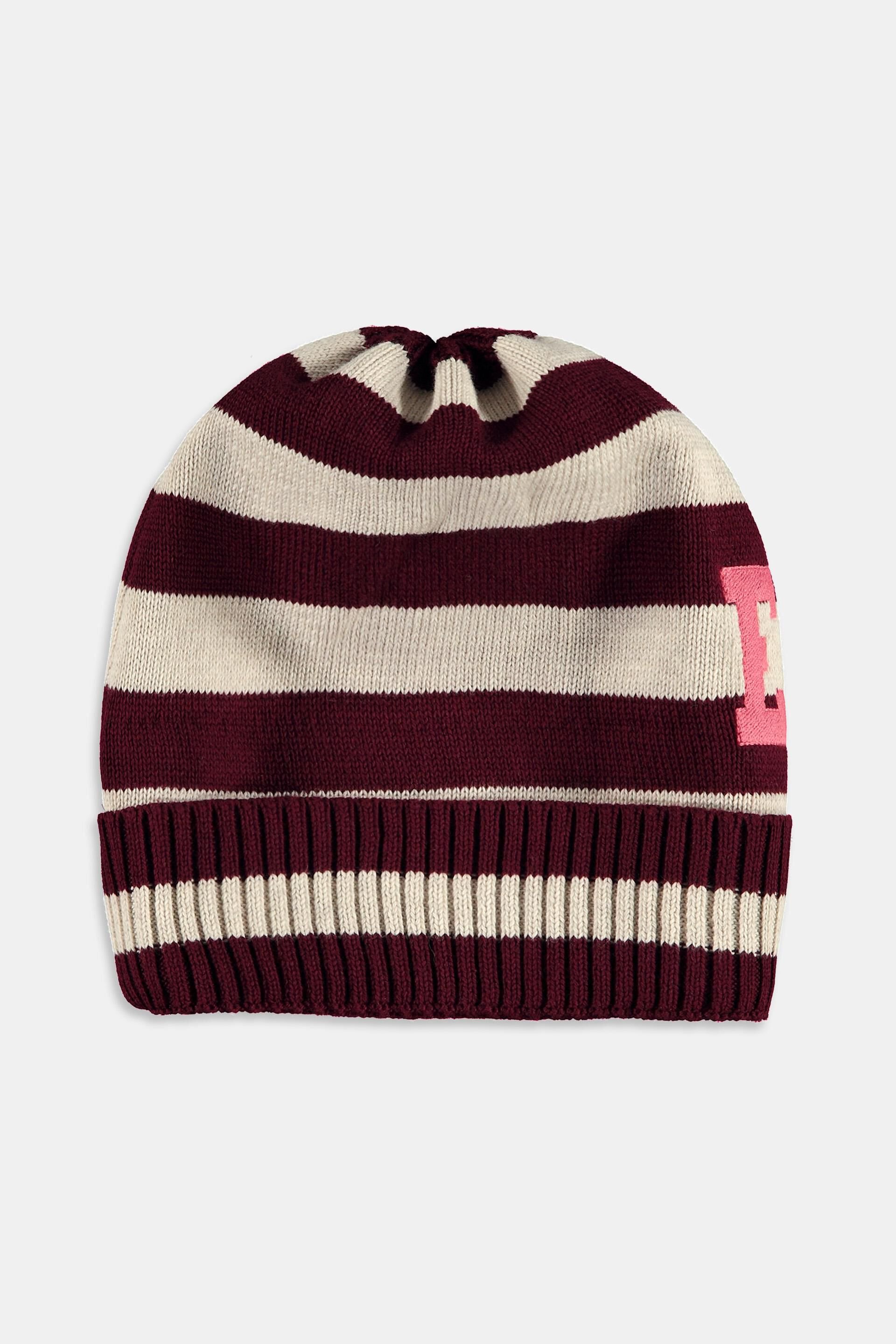 Bonnet en maille rayée à lettre brodée