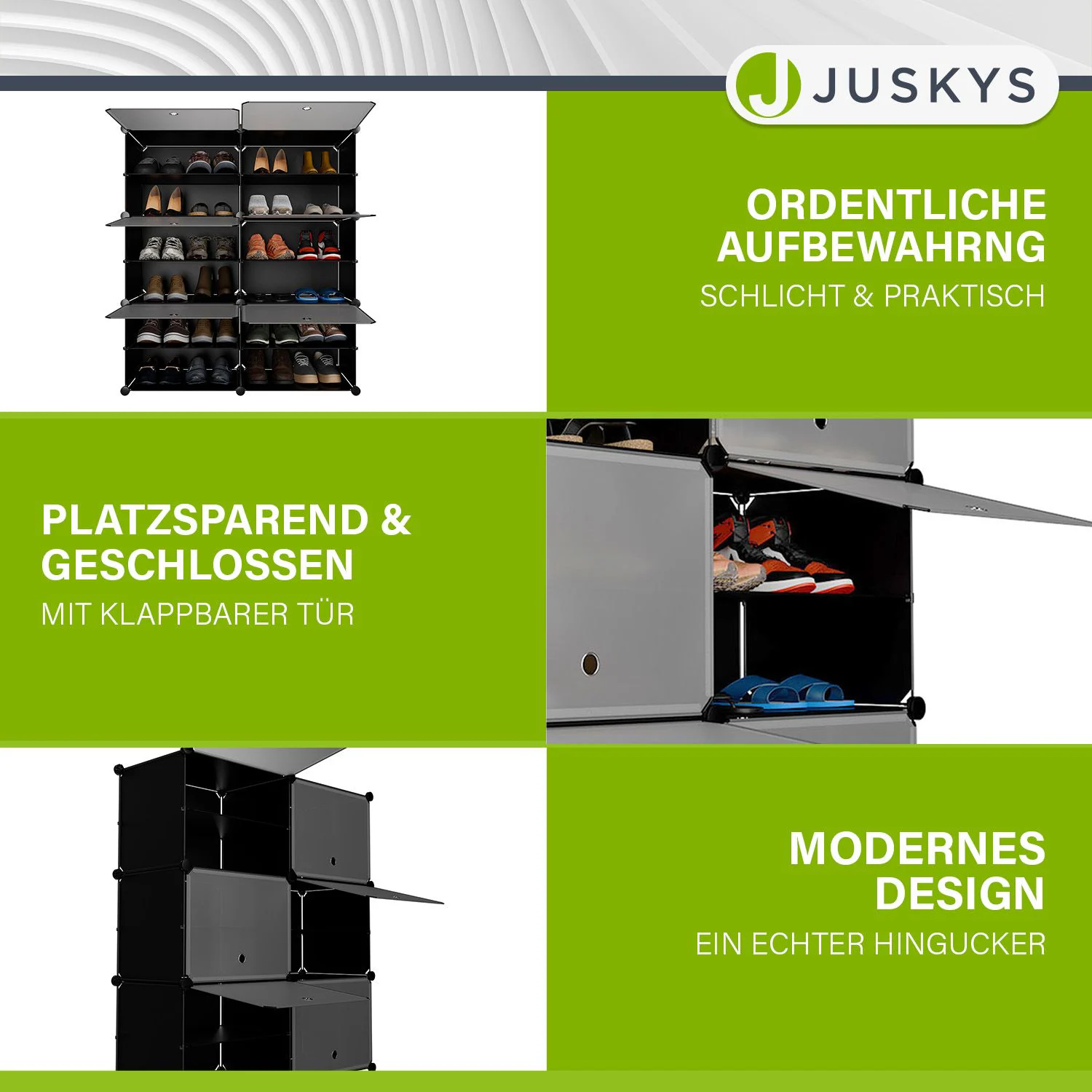 Juskys Schuhschrank 6 Würfel & Türen - Kunststoff Schrank für 24 Paar Schuhe - Steckregal Schwarz