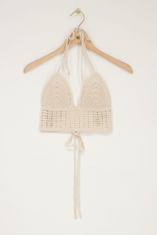 Beige gehaakte bralette met open rug