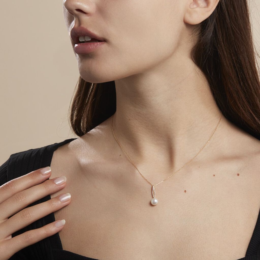 Collier Tesnimae Or Jaune Oxyde De Zirconium Et Perle De Culture