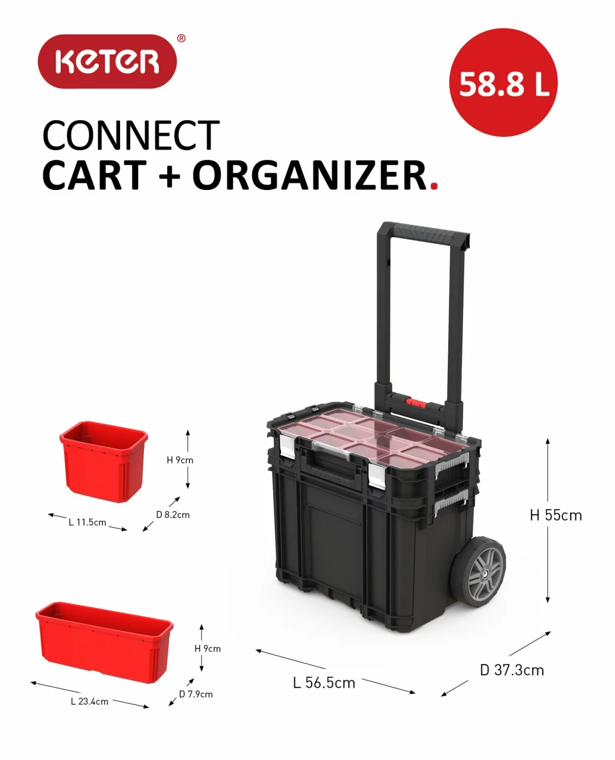 Keter 239996 Connect mobiele gereedschapskoffer   organiser - Zwart/Rood