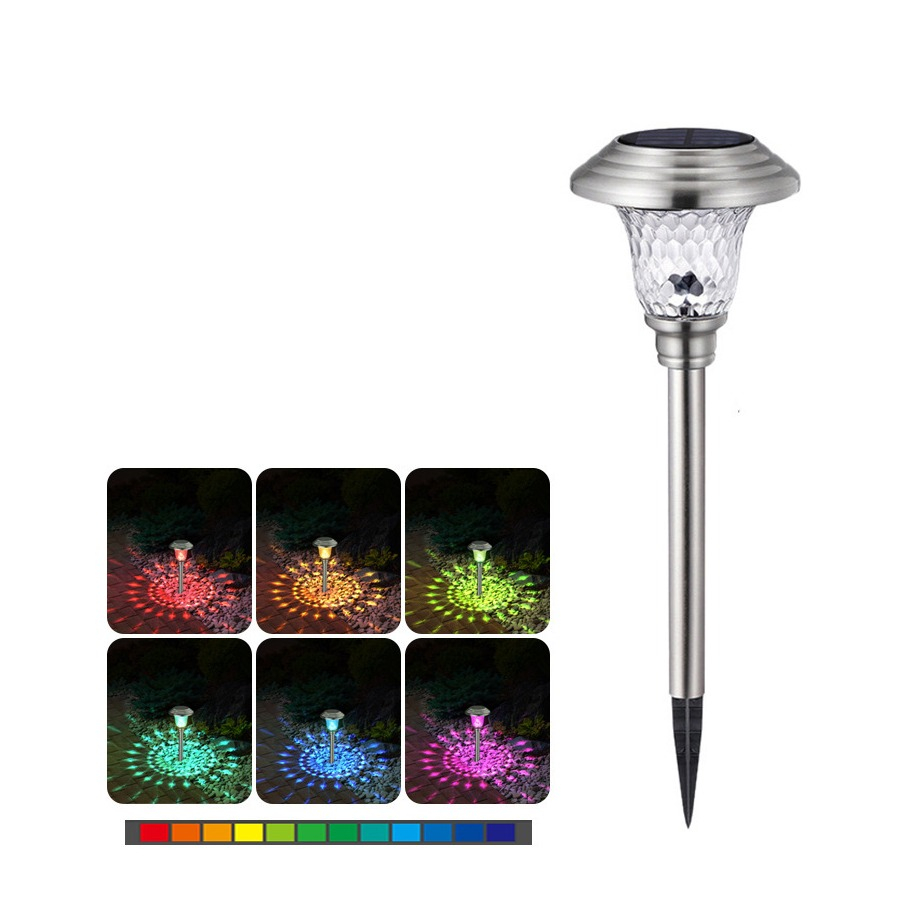 (2er Set) Ø115x440mm Edelstahl LED Solar Lampe Outdoor Gartenleuchte Wegbeleuchtung IP44 - Silber / Multicolor