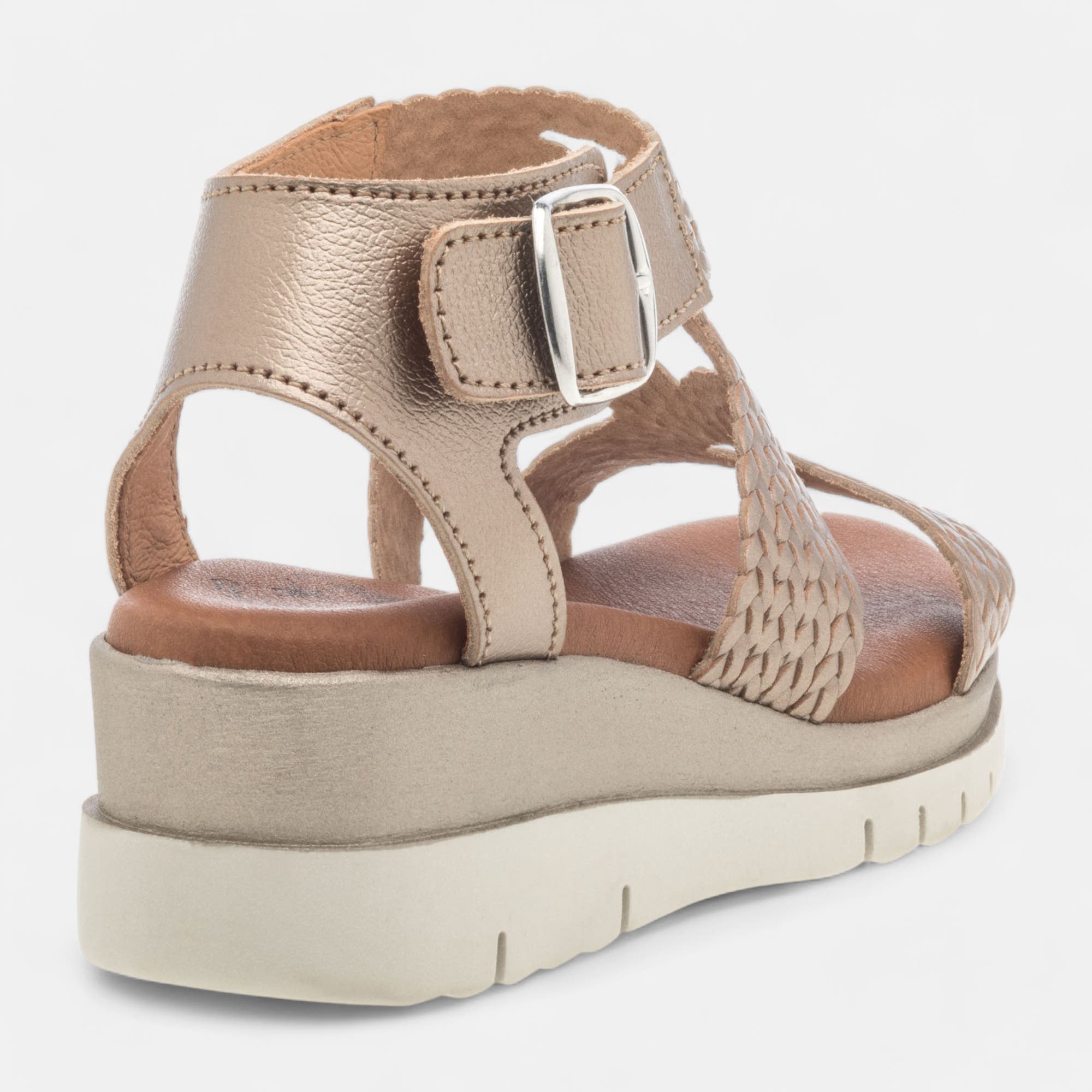 Sandales à talon compensé Femme en cuir or