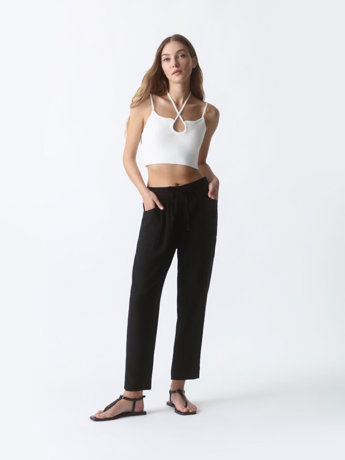 Top cropped canelado - Branco