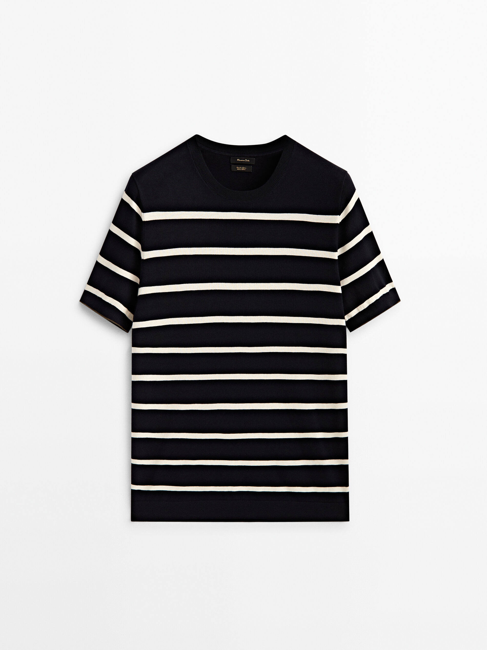 Blusa de gola alta listrada em malha jersey - AZUL MARINHO