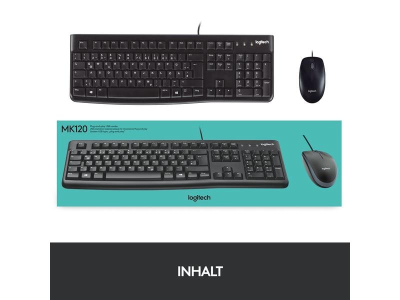 Logitech Tastatur-Maus-Set MK120 USB-kabelgebundene Tastatur und Maus