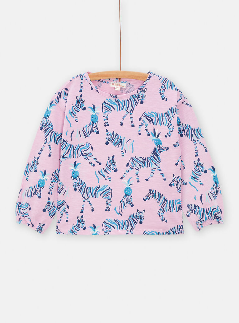 T-shirt rose motif zèbre pour fille
