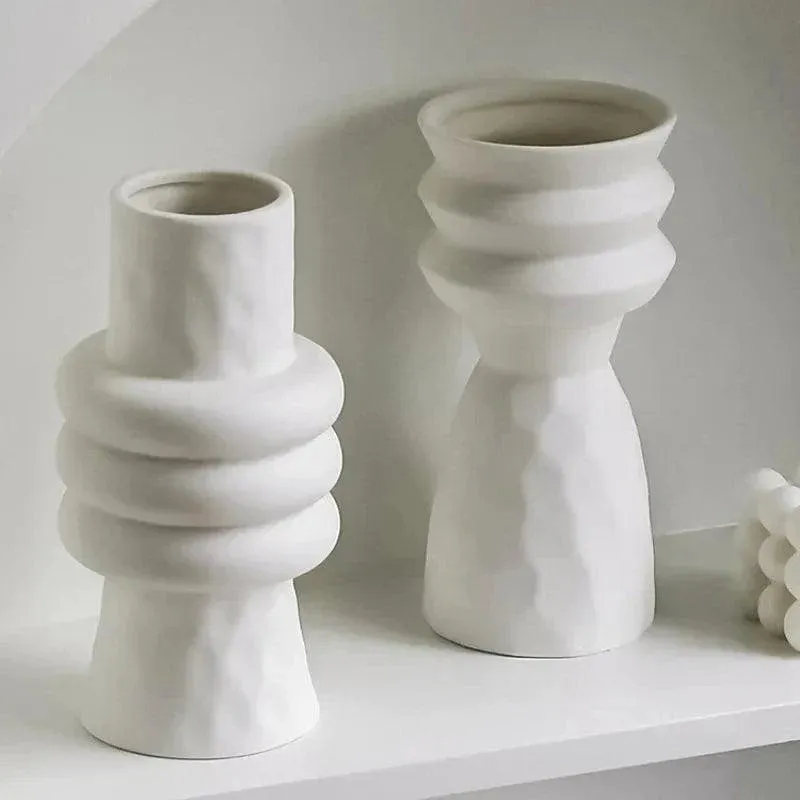 White Nordic Ceramics Dried Flower Vase | Home Ornaments Flower Pot Vases Set