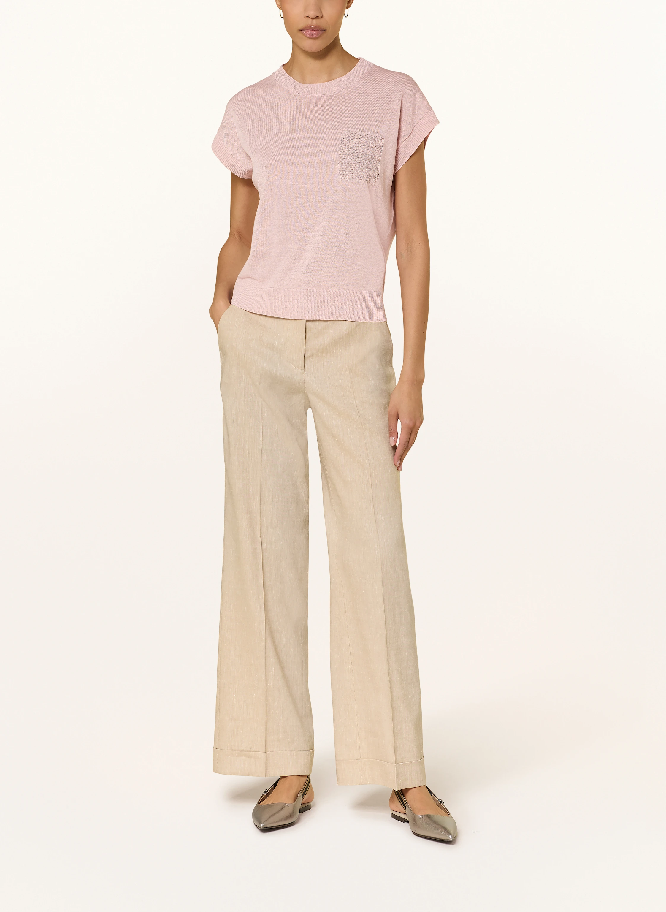 PESERICO Strickshirt mit Leinen und Schmuckperlen