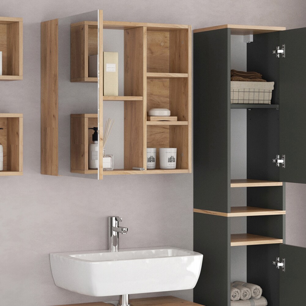 Vicco Badmöbelset Hochschrank Waschtischunterschrank Spiegelschrank Senyo GK/ANT