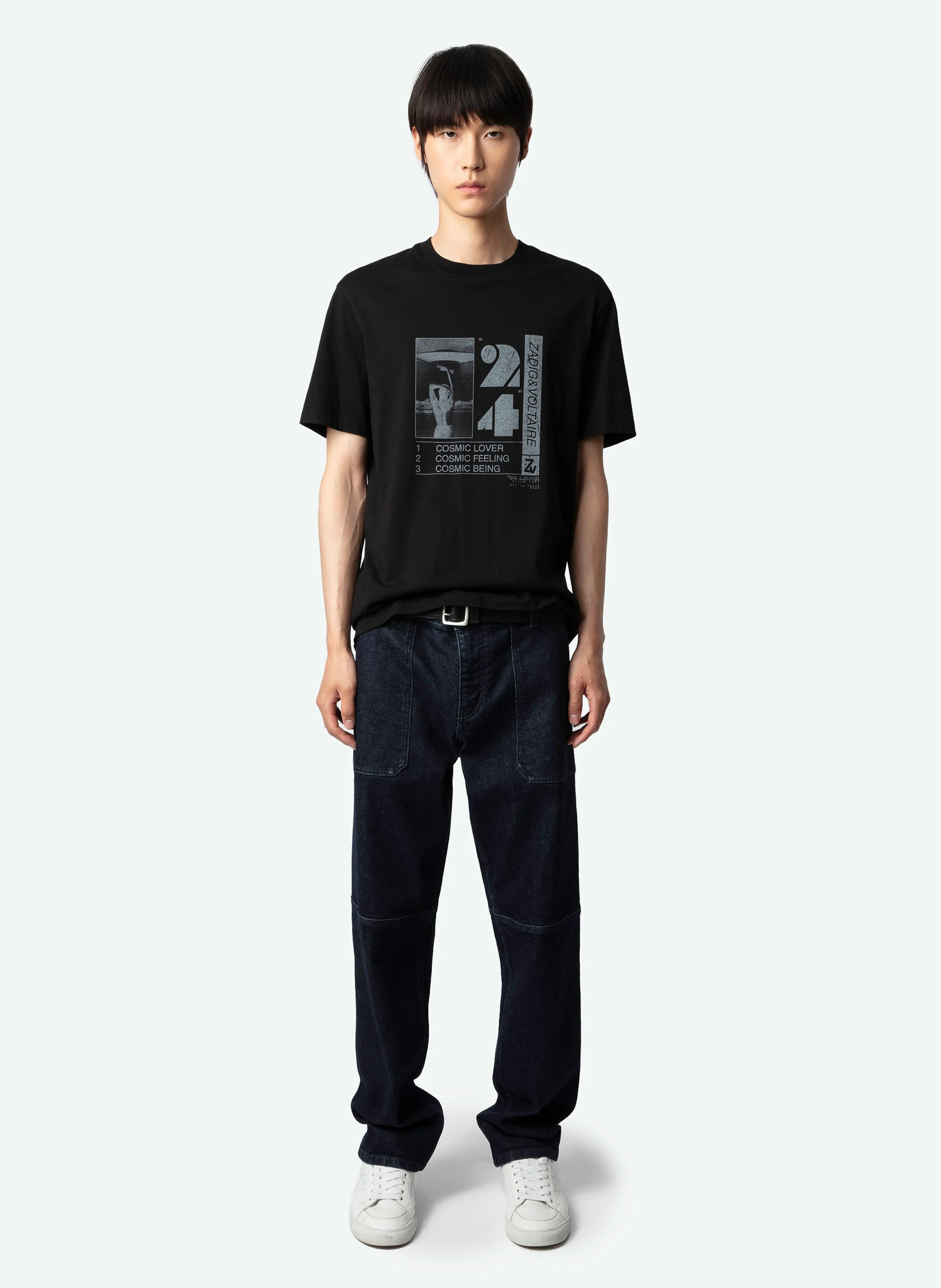 TED - Tee-shirt col rond droit en coton bio imprimé | Noir