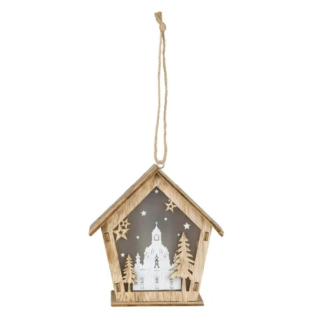 Idena Weihnachtshaus aus Holz mit LED Beleuchtung, Motiv Kirche, ca. 11 x 11 x 5 cm