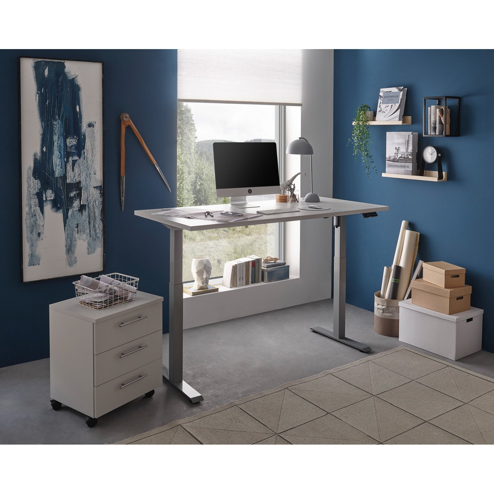 Schreibtisch Fly elektrisch höhenverstellbar Dekor lichtgrau 160 x 75-118 x 77 cm