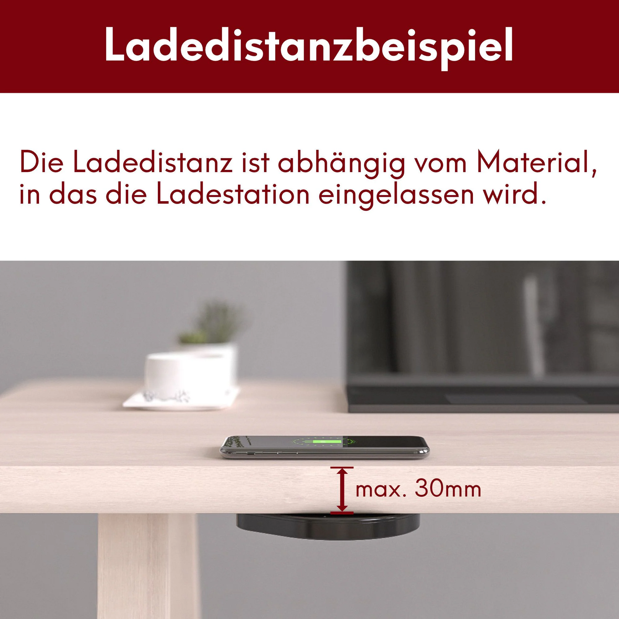 QI Unterbau Ladegerät schwarz Ladedistanz 15 - 30 mm Smart Wireless