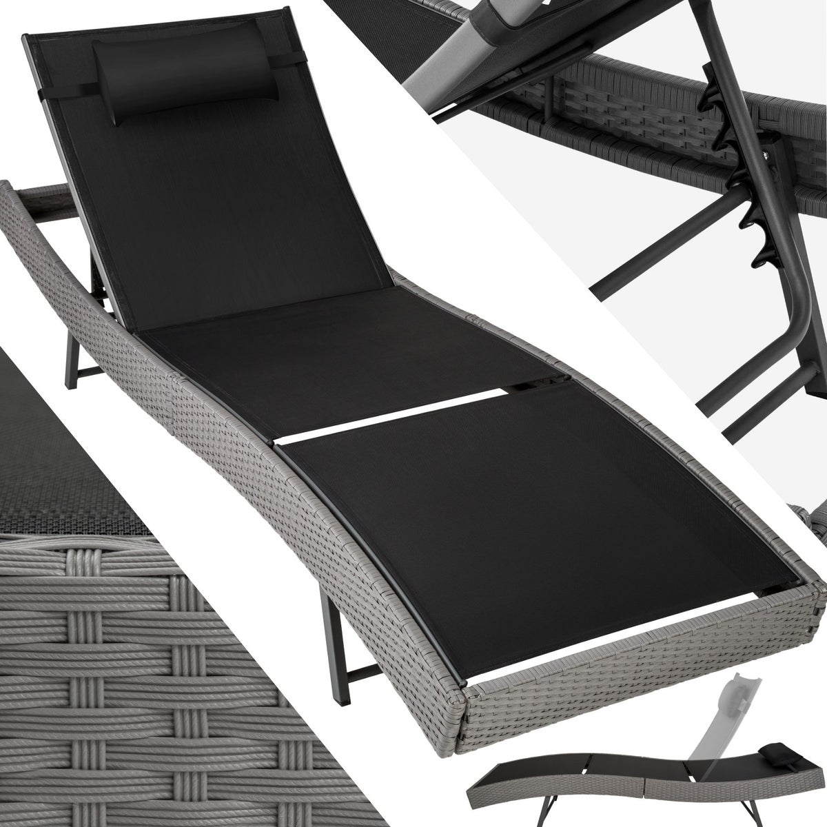 Rotan ligstoel tectake Delphine duurzaam en UV-bestendig 211 x 69 x 28-94 cm