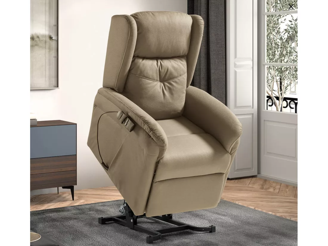 Fauteuil de relaxation et releveur électrique 2 moteurs tissu Kalone-Couleur Beige