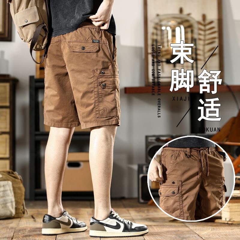 Denimic - Mid Rise Plain Cargo Shorts