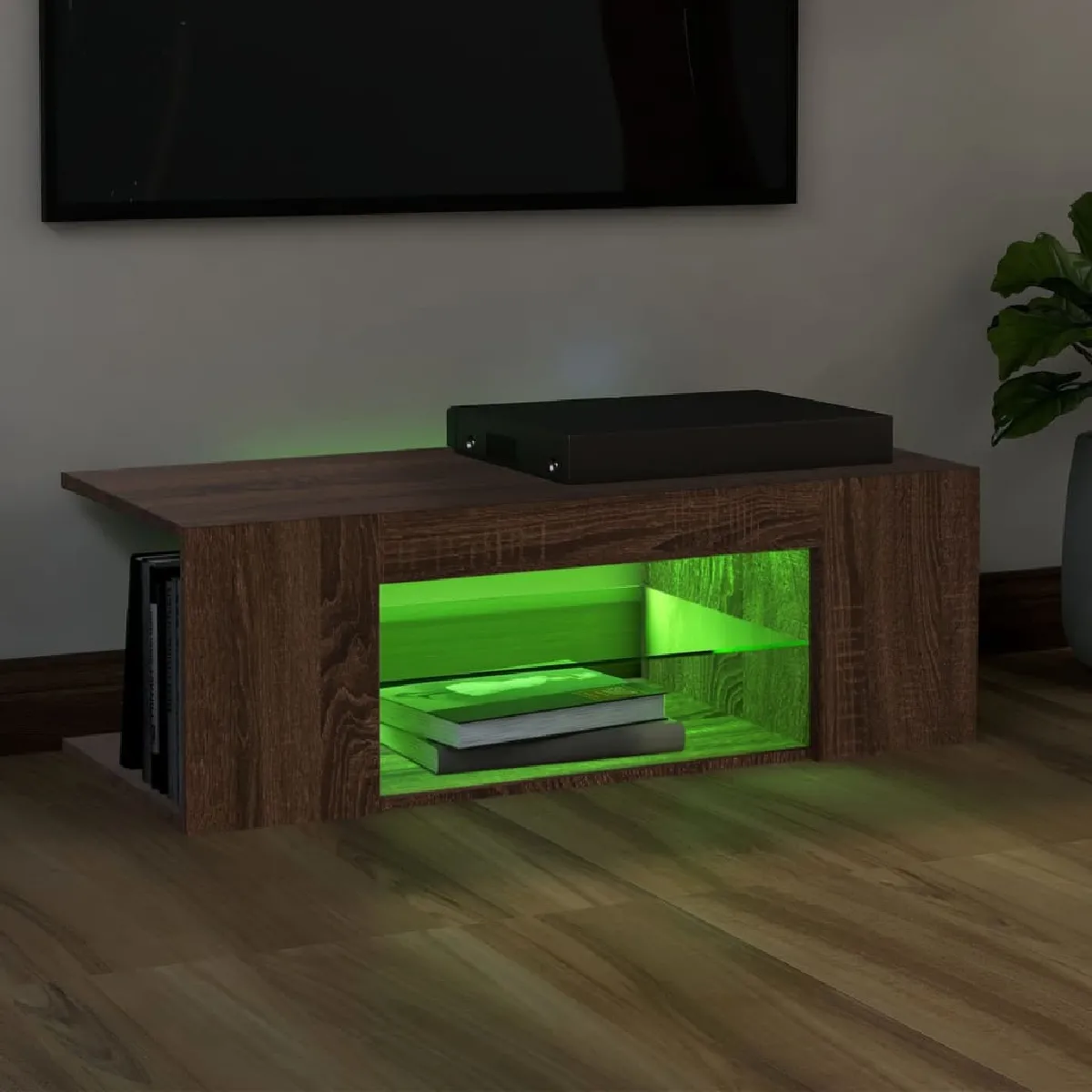 vidaXL Meuble TV LED - Chêne Marron 90x39x30 cm