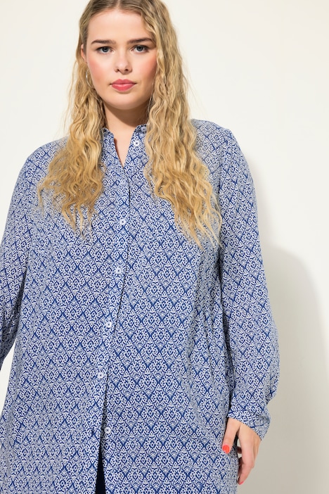Hemdbluse, Boxy Shape, grafischer Print, Hemdkragen, Langarm