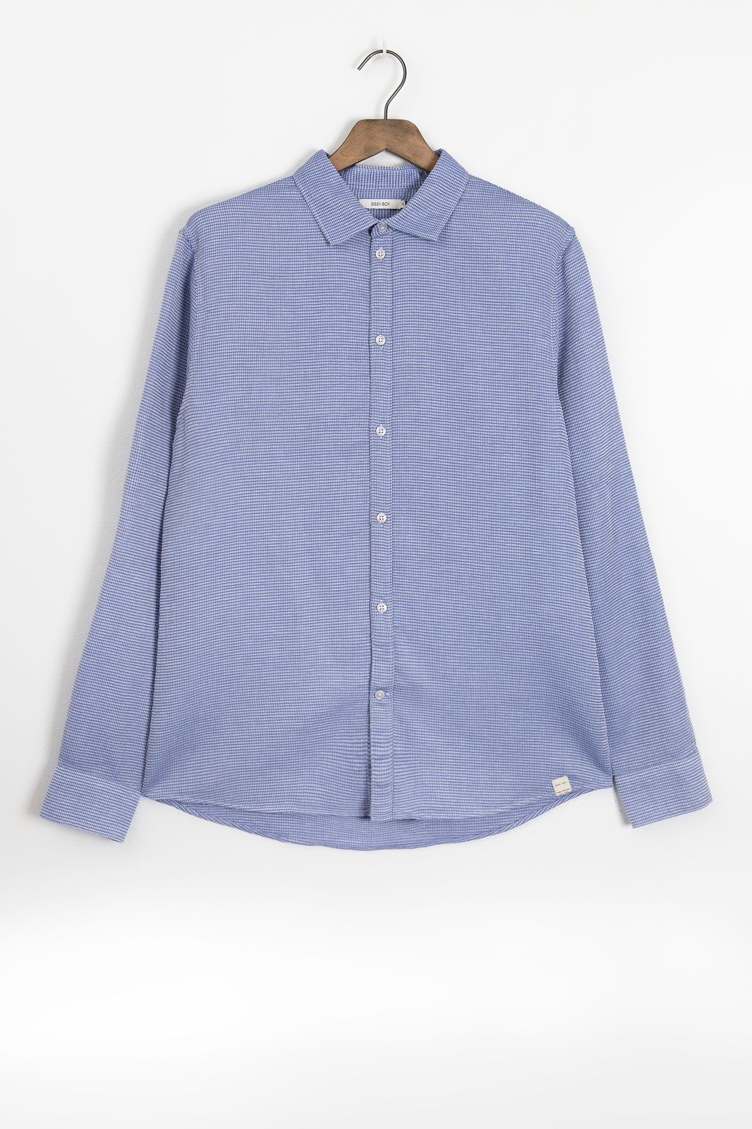 Blauw overhemd met wafelstructuur