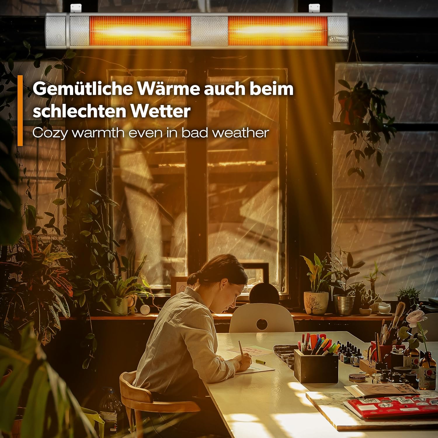 TRESKO Infrarot Heizstrahler 3000W mit Fernbedienung | Wärmestrahler Terrasse elektrisch mit 3 Heizstufen | Terrassenstrahler Innen & Außen | Wand- Infrarotstrahler Wickeltischstrahler