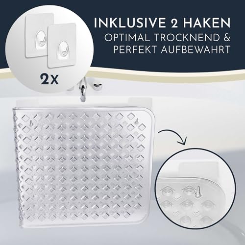 Homerella Antislip Badmat, Huidvriendelijk, 88x39cm, INCL. OPHANGSTANG | Antislip Badmat, BPA-vrij | Schimmelwerende & Machinewasbare Douchemat | Antislip Badmat