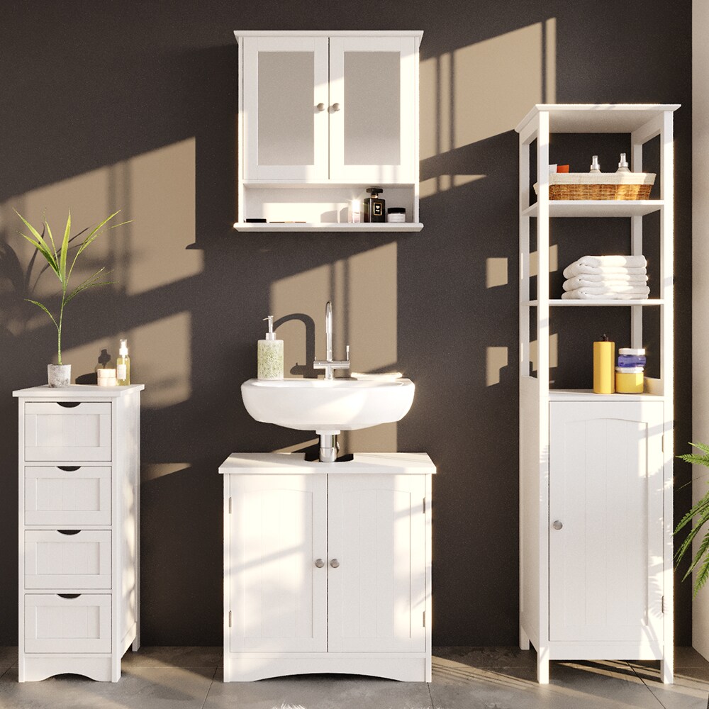 Vicco Wandspiegel Bianco Badspiegel mit Ablage 2 Türen 58x56cm Hängespiegel Spiegel für Badezimmer im Landhausstil