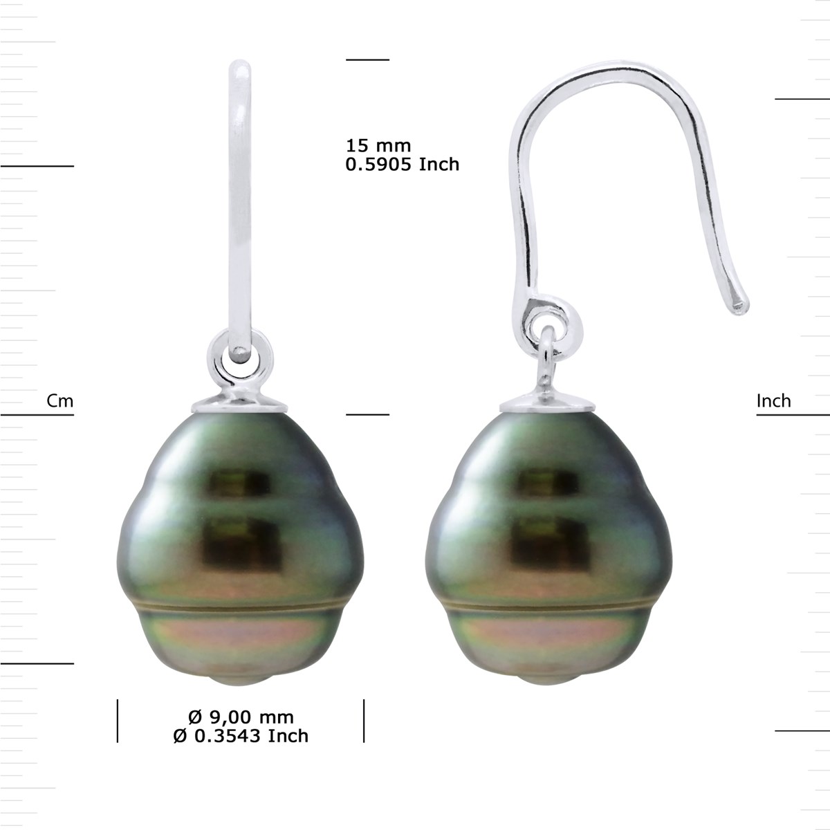 Crochet d'Oreilles Articulé Perles de Tahiti Cerclées 9-10 mm Argent 925