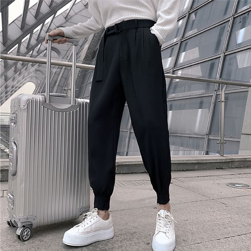 Loansk - Mid Rise Plain Cropped Baggy Dress Pants