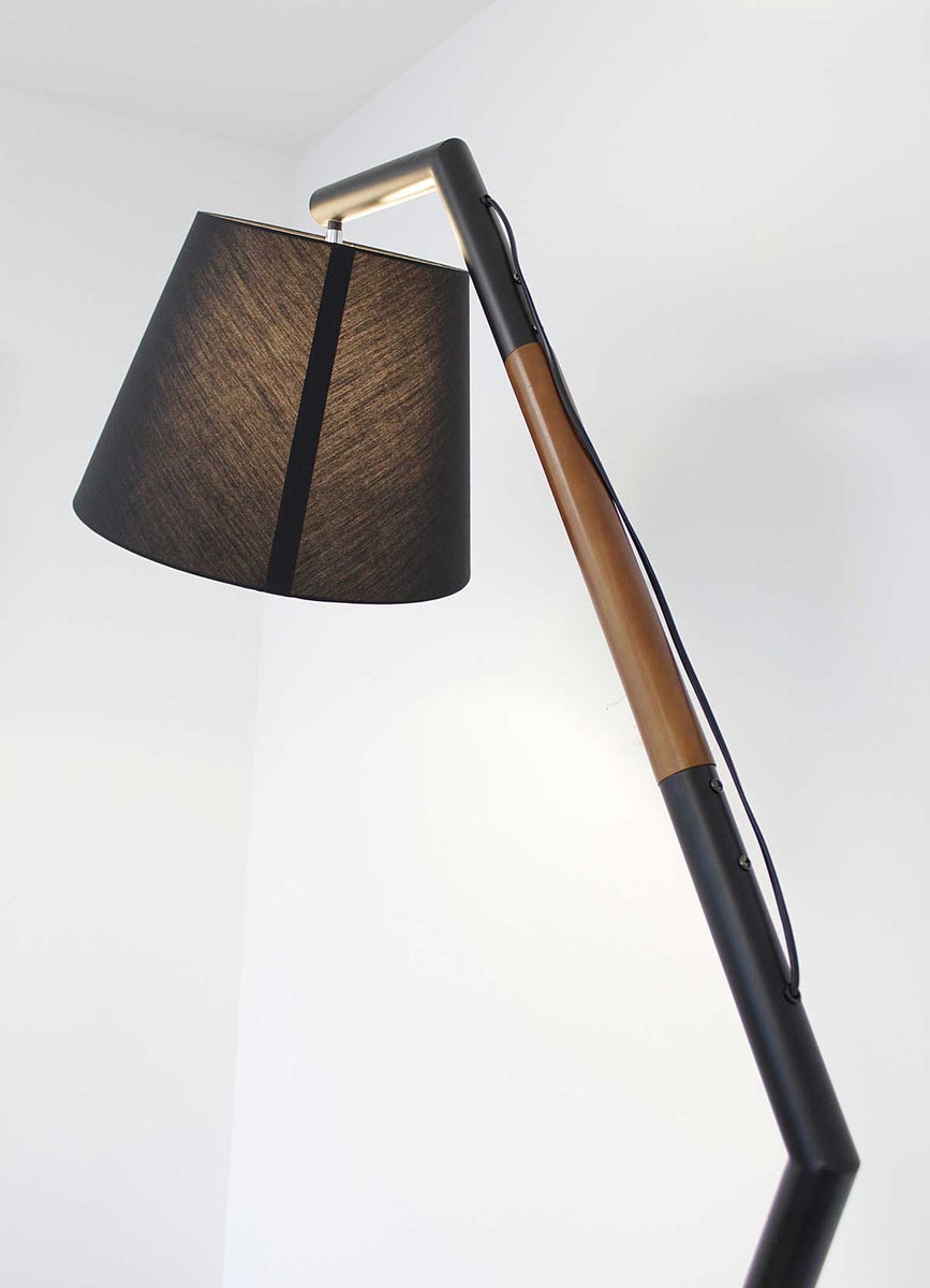 Staande lamp booglamp Asseri bruin + zwarte textiel lampenkap 189 cm 10954