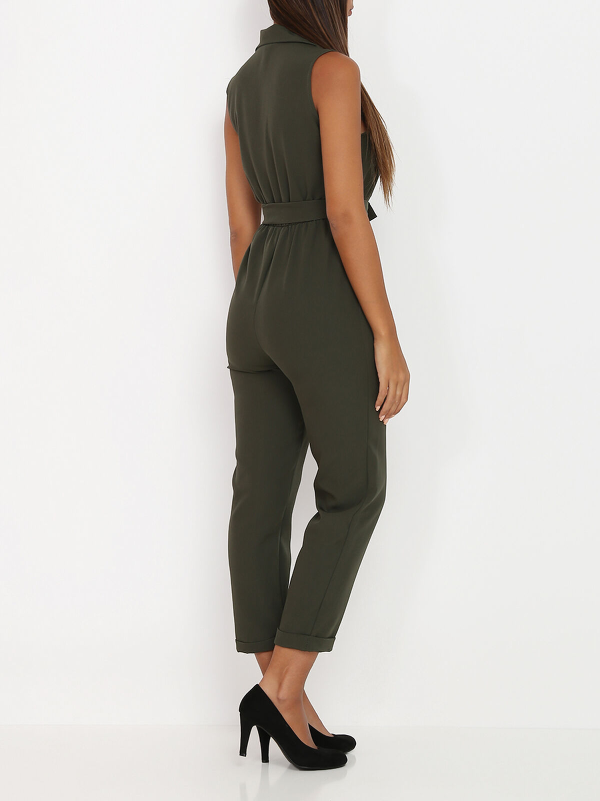 Combinaison sans manches style blazer- Kaki