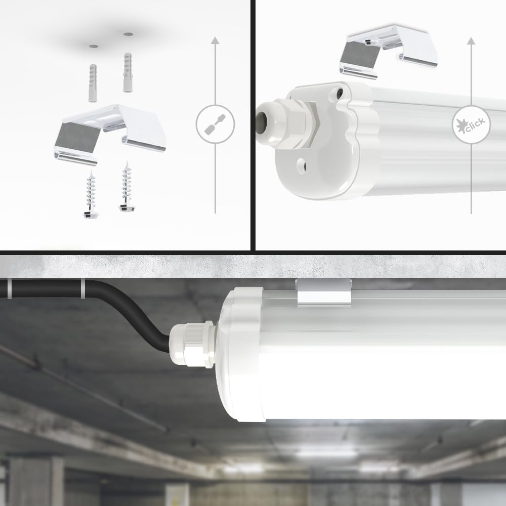 HOFTRONIC - 6er Pack LED Feuchtraumleuchte 150cm IP65-48W 5760 Lumen - 4000K Neutralweiß - Verknüpfbar - Kellerleuchte, Nassraumleuchte - Feuchtraum Wannenleuchte