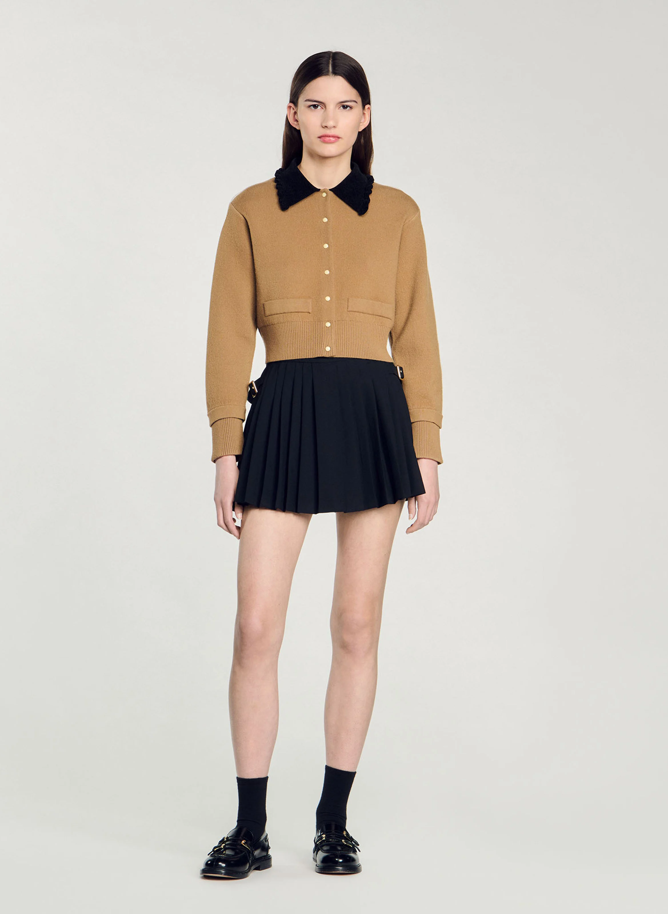 Cardigan cropped col chemise | Marron
