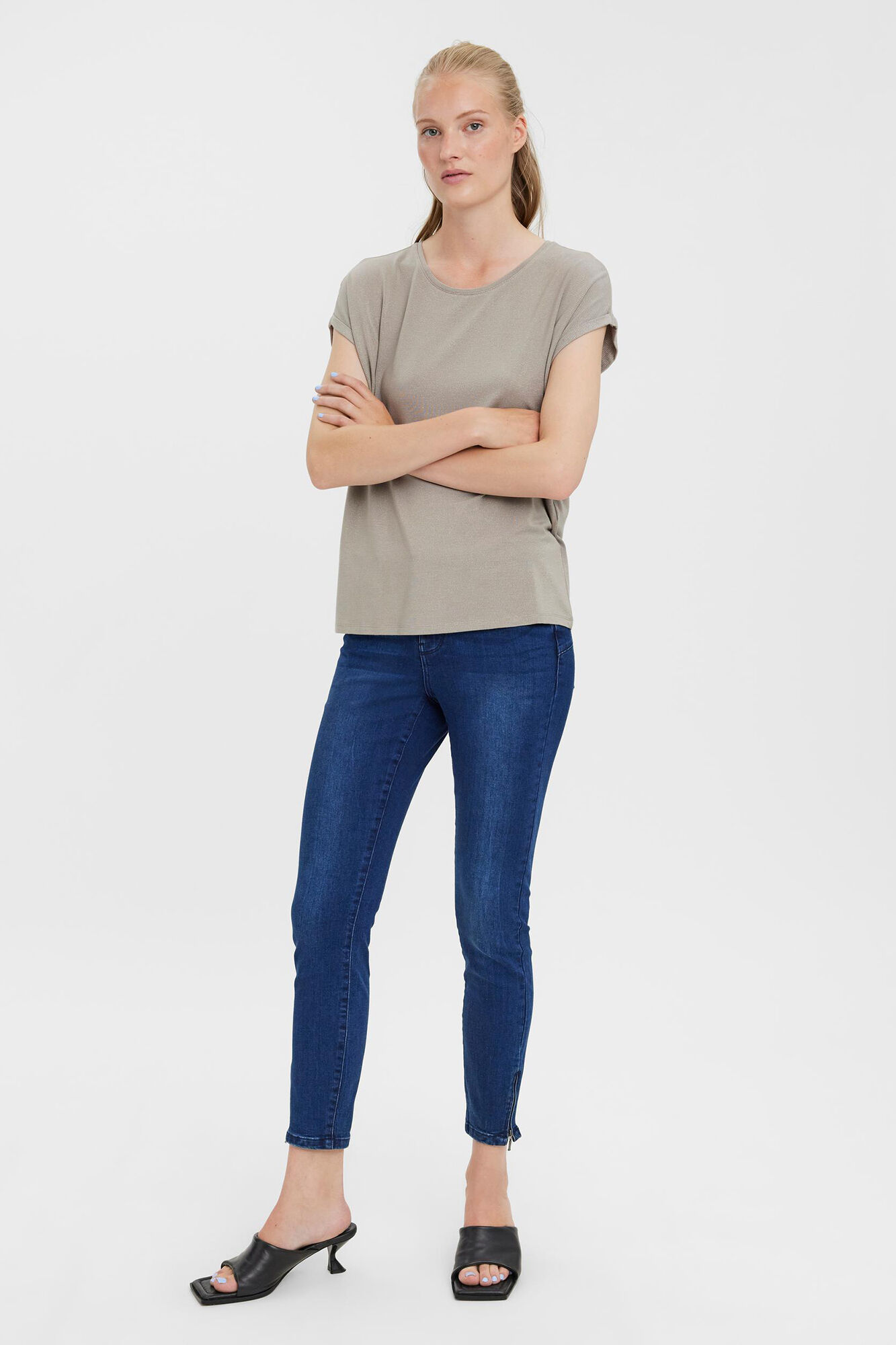 Camiseta básica com lurex - Bege