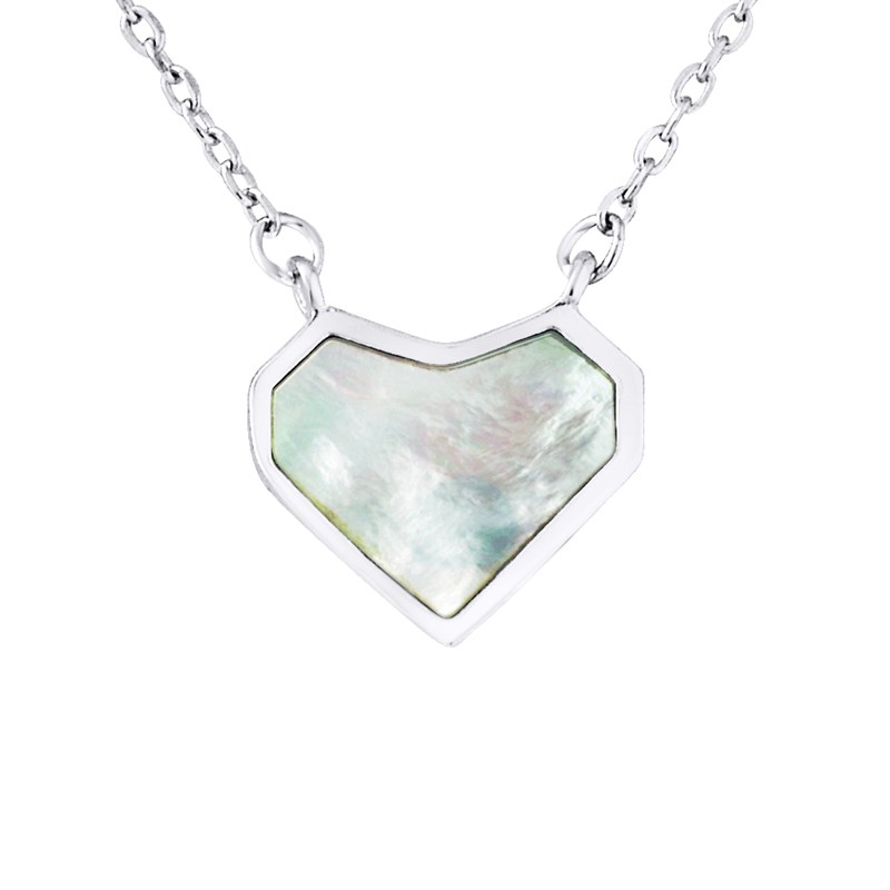 Collier motif COEUR et Nacre Reflets Vert - Chaîne Maille Forçat - Argent